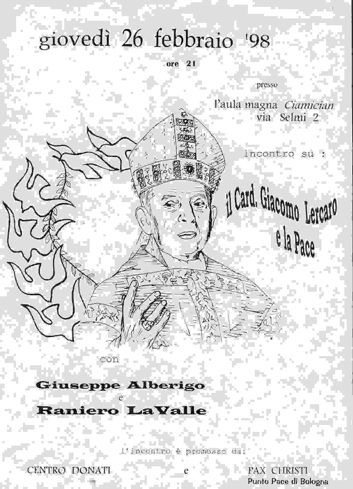 26 febbraio 1998: Il Cardinale Giacomo Lercaro e la pace