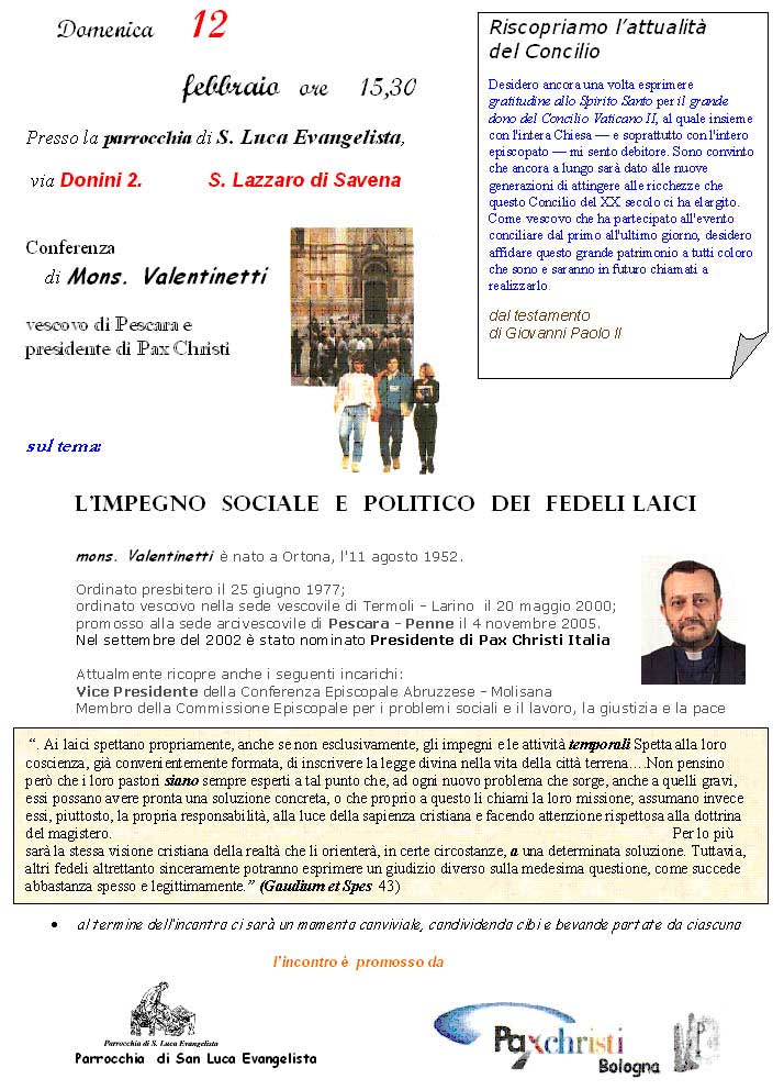 12 febbraio 2006: L'impegno sociale e politico dei fedeli laici