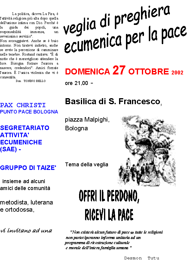 27 Ottobre 2002: veglia ecumenica di preghiera