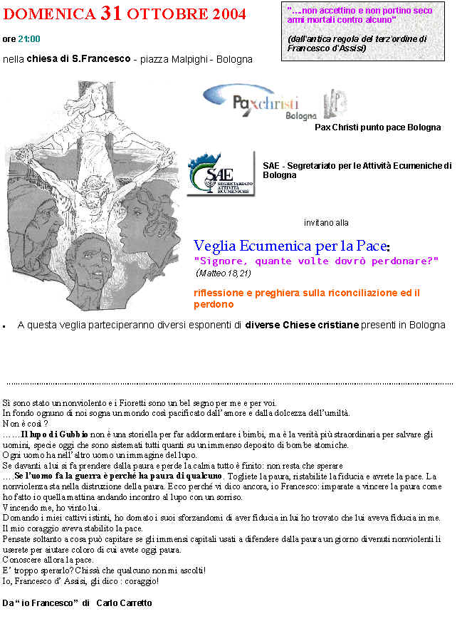 31 ottobre 2004: veglia ecumenica di preghiera per la pace